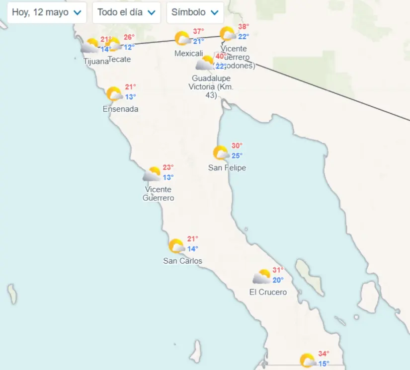 Clima en Baja California hoy lunes 12 de mayo