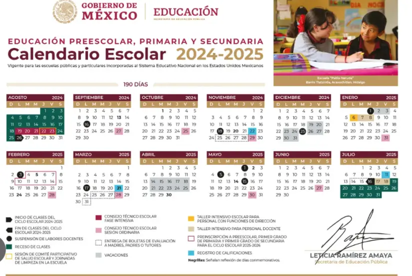 Calendario escolar 2024-2025 de la SEP. Foto: cortesía Calendario escolar 2024-2025 de la SEP. Foto: cortesía.