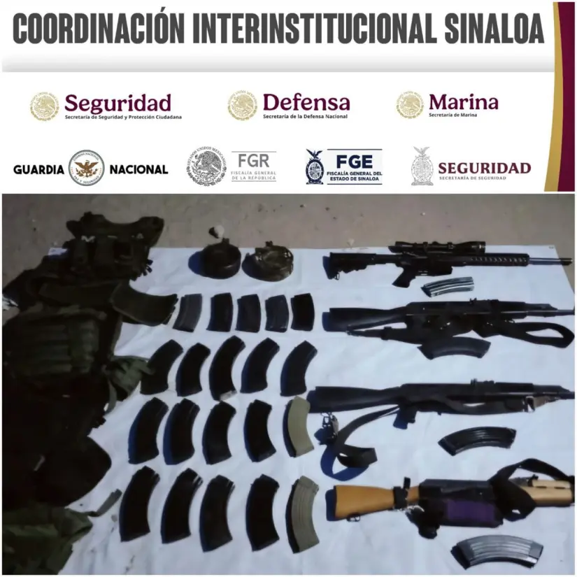 Armamento asegurado en Elota. Foto: cortesía.