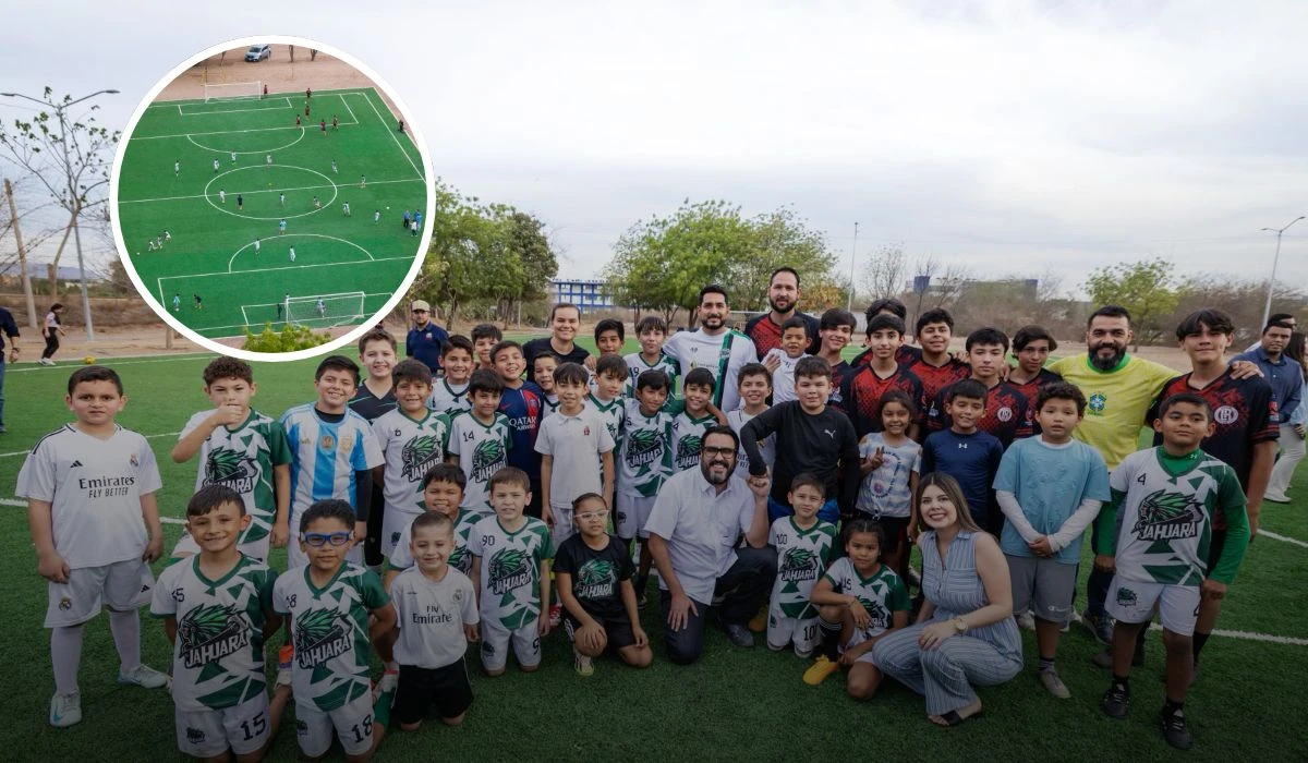 Con total gratitud los residentes del Fraccionamiento Country del Río IV, recibieron la nueva cancha de Fútbol, así como calles y alumbrado público. Foto: Cortesía.
