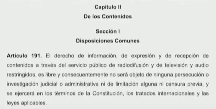 Artículo 191 de la nueva ley de telecomunicaciones. Imagen. Mañanera del Pueblo. Artículo 191 de la nueva ley de telecomunicaciones. Imagen. Mañanera del Pueblo.