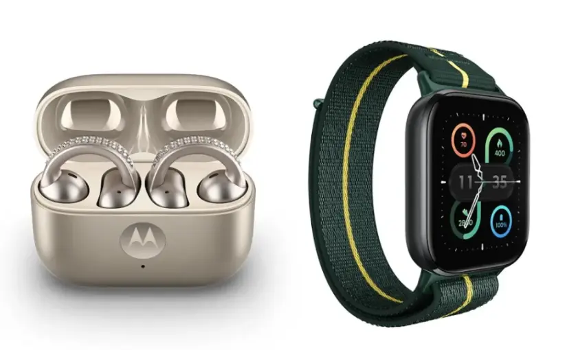 Auriculares Moto Buds Loop y reloj Moto Watch Fit. Foto: cortesía Auriculares Moto Buds Loop y reloj Moto Watch Fit. Foto: cortesía.