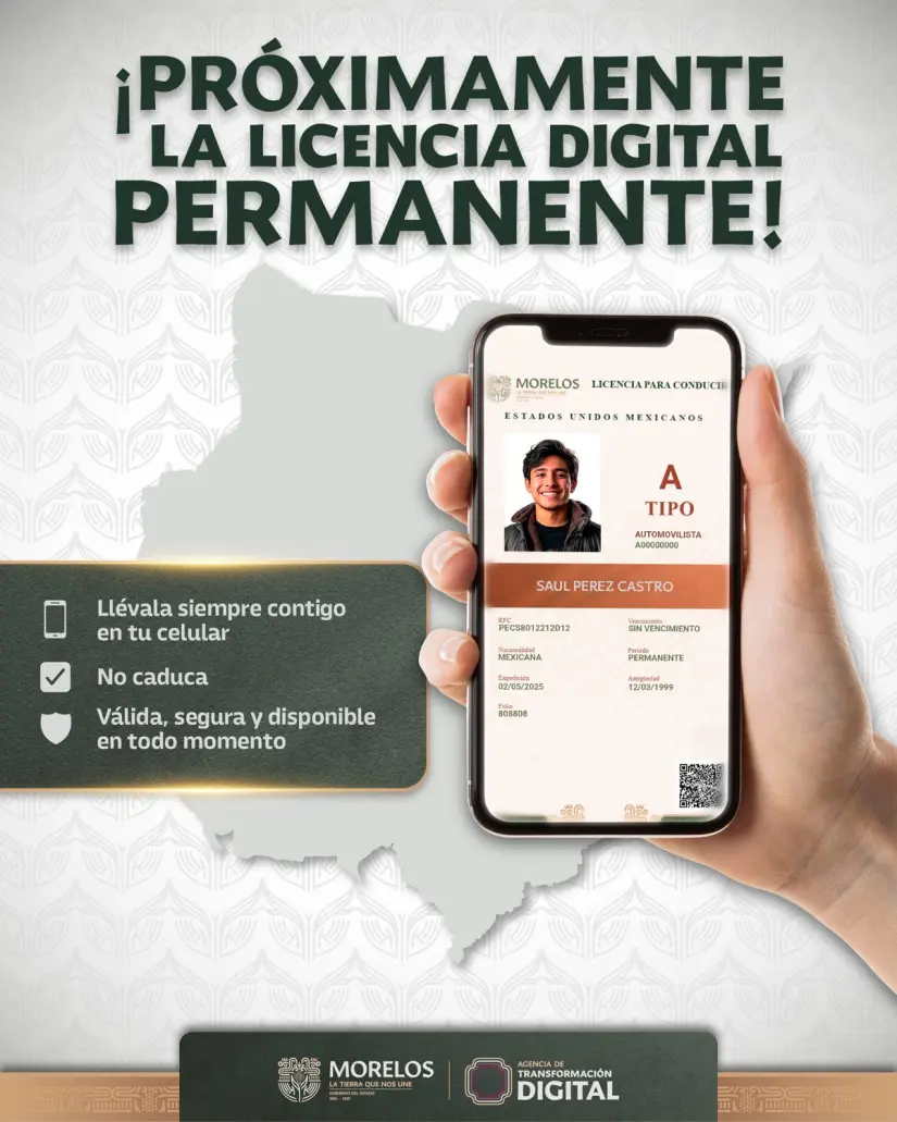 Así puedes obtener tu licencia de conducir digital en Morelos. Foto: Cortesía. Así puedes obtener tu licencia de conducir digital en Morelos. Foto: Cortesía.