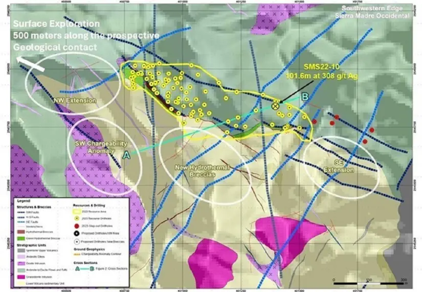 GR Silver Mining reanuda trabajo en Proyecto Plomosas en Sinaloa Mapa de trabajos. Foto: GR Silver Mining