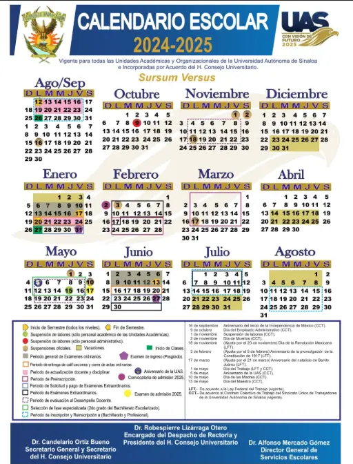 Calendario oficial 2024-2025 de la UAS. Foto: cortesía.