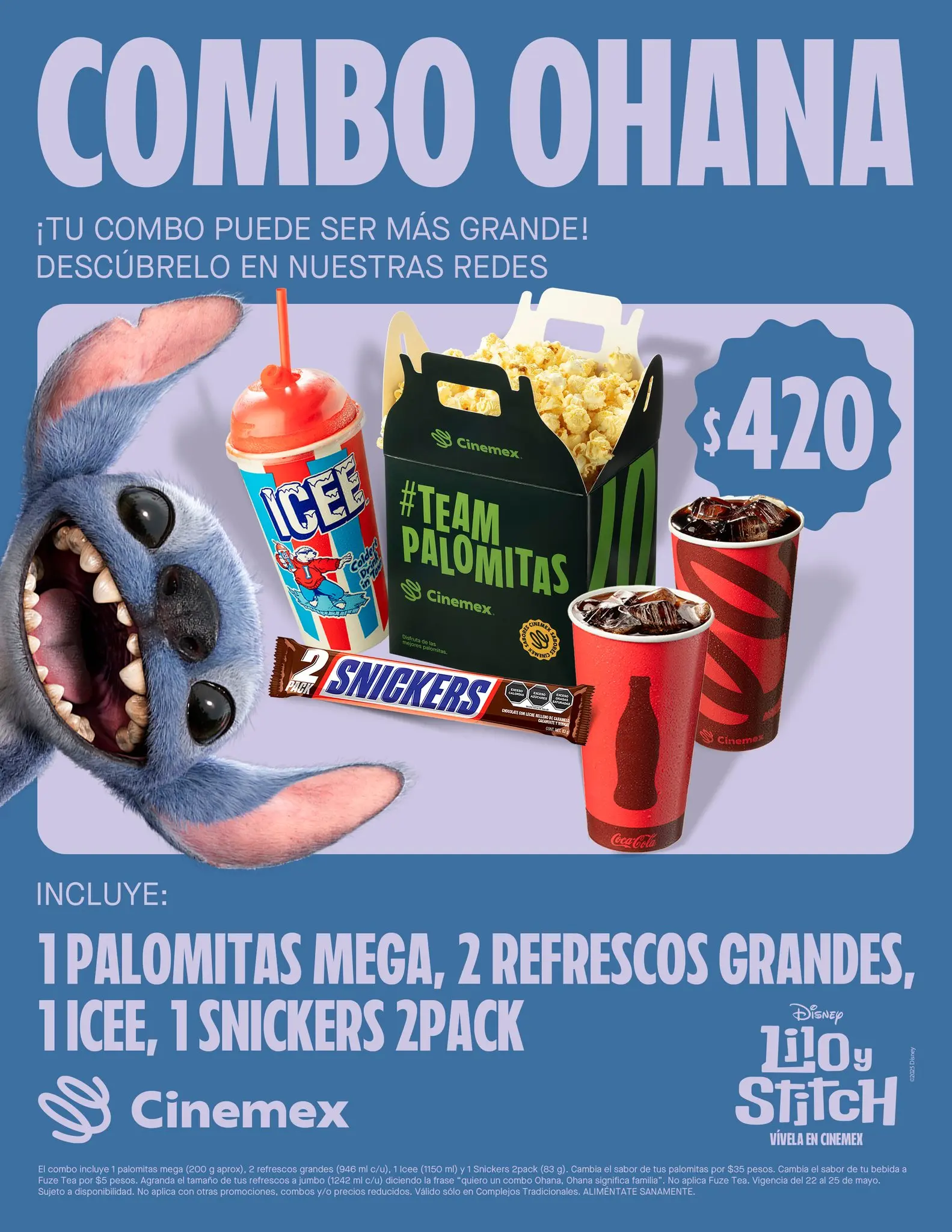 Combo de Lilo y Stitch en Cinemex Foto: Cortesía