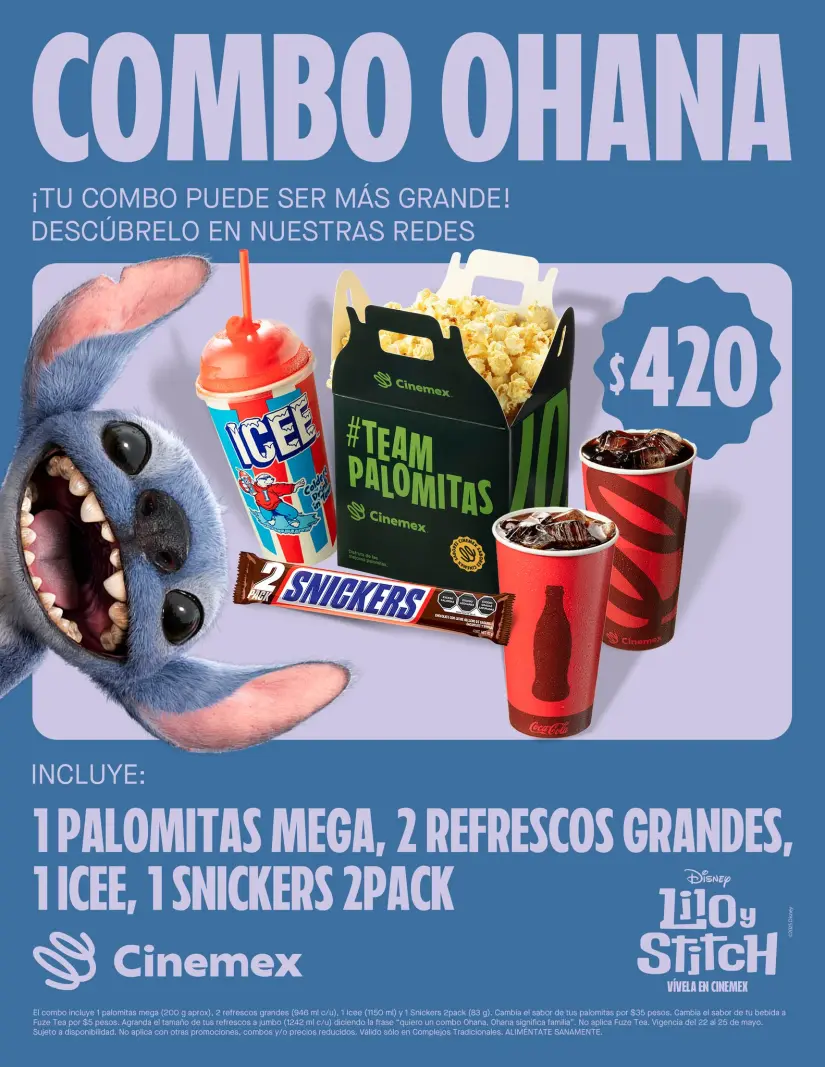 Combo de Lilo y Stitch en Cinemex Foto: Cortesía Combo de Lilo y Stitch en Cinemex Foto: Cortesía