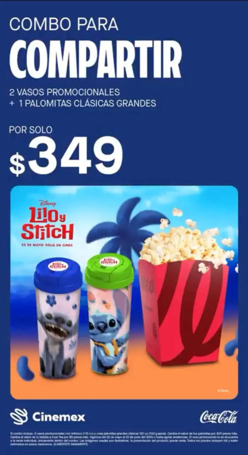 Precio de los vasos de Lilo y Stitch de Cinemex Foto: Cortesía Precio de los vasos de Lilo y Stitch de Cinemex Foto: Cortesía