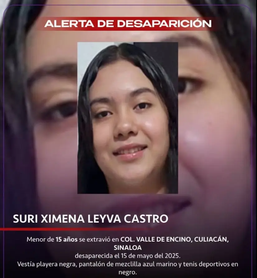 Suri Ximena Leyva Castro, desaparecida desde el pasado 15 de mayo de 2025, ayúdanos a dar con su paradero. Foto: Cortesía. Suri Ximena Leyva Castro, desaparecida desde el pasado 15 de mayo de 2025, ayúdanos a dar con su paradero. Foto: Cortesía.