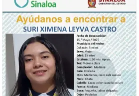 Suri Ximena, tiene 15 años y desapareció en Culiacán, su familia pide su apoyo para localizarla