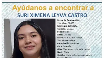 Suri Ximena, tiene 15 años y desapareció en Culiacán, su familia pide su apoyo para localizarla