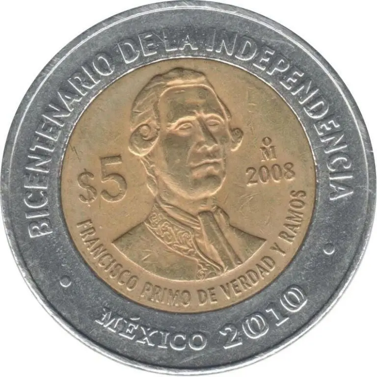 Frente de la moneda de 5 pesos con el héroe Francisco Primo de Verdad y Ramos. Foto: Cortesía. Frente de la moneda de 5 pesos con el héroe Francisco Primo de Verdad y Ramos. Foto: Cortesía.