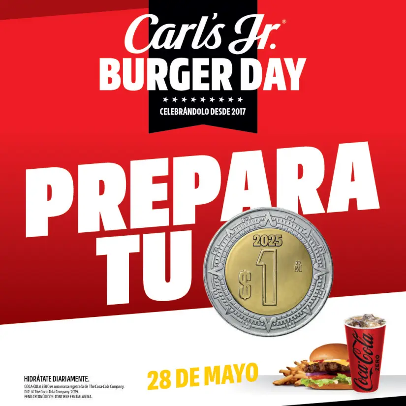 Promoción de Carl's Jr por el Día del Hamburguesa. Foto: Facebook Carl's Jr México Promoción de Carl's Jr por el Día del Hamburguesa. Foto: Facebook Carl's Jr México