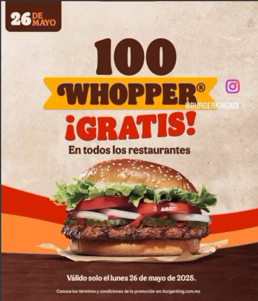Promoción de Burger King por el Día del Hamburguesa. Foto: Facebook Burger King México Promoción de Burger King por el Día del Hamburguesa. Foto: Facebook Burger King México