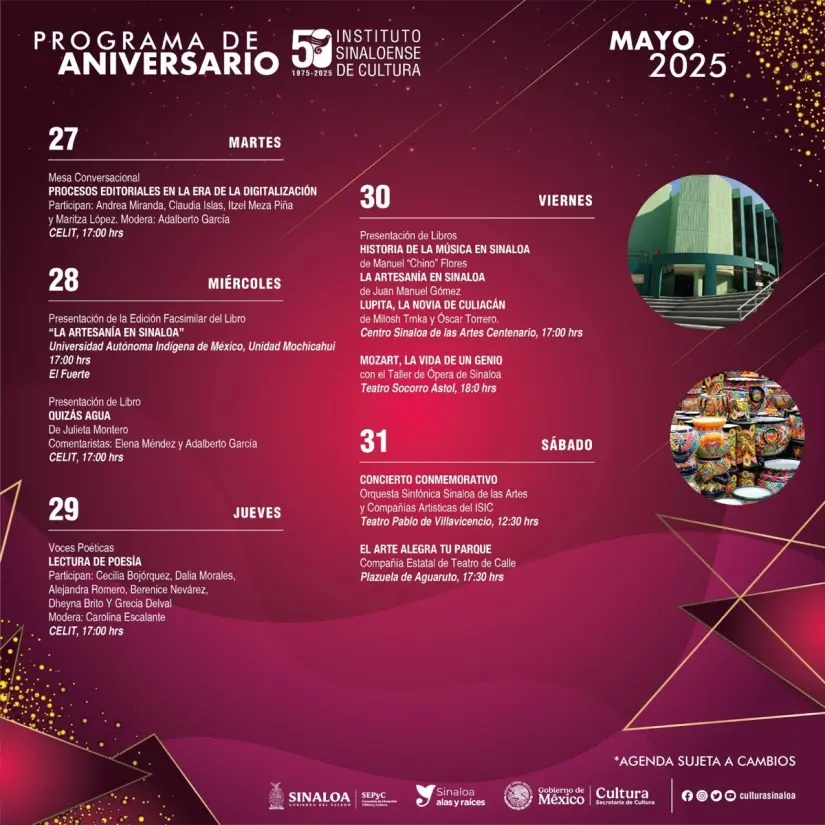 Cronograma de actividades de ISIC en mayo 2025. Foto: cortesía Cronograma de actividades de ISIC en mayo 2025. Foto: cortesía.