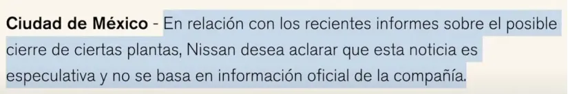 Declaración de Nissan México sobre los rumores de su cierre. Imagen. Mañanera del Pueblo. Declaración de Nissan México sobre los rumores de su cierre. Imagen. Mañanera del Pueblo.