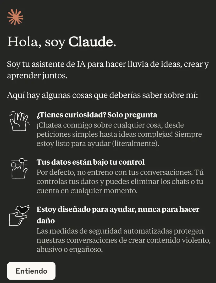 Inicio del interfaz Claude. Imagen. claudeia Inicio del interfaz Claude. Imagen. claudeia