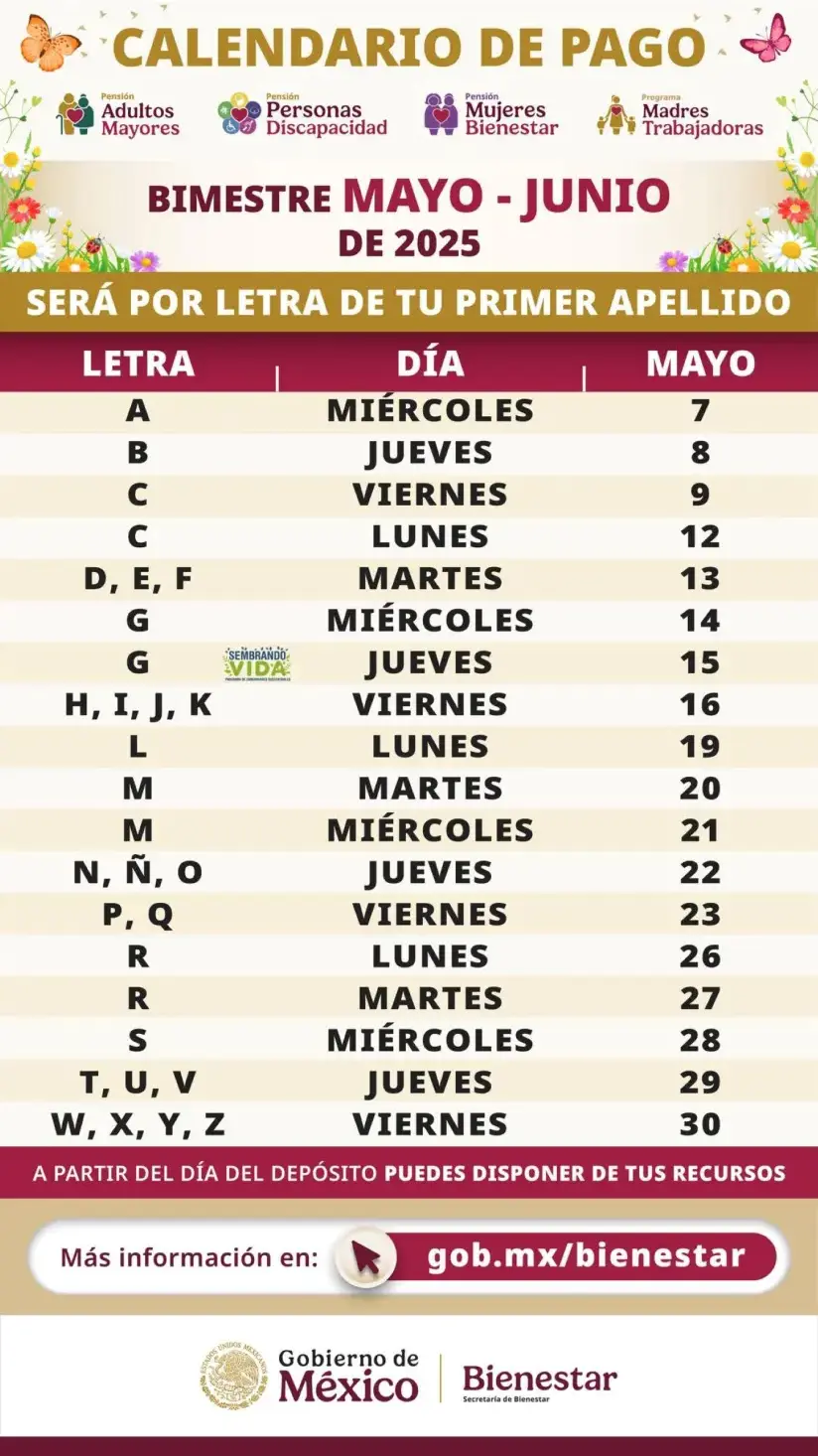 Calendario de pago de la Pensión del Bienestar en mayo 2025. Foto: cortesía Calendario de pago de la Pensión del Bienestar en mayo 2025. Foto: cortesía.