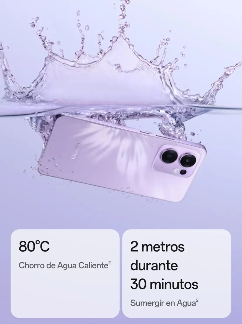 Oppo Reno 13 F resistente al agua. Foto: Cortesía