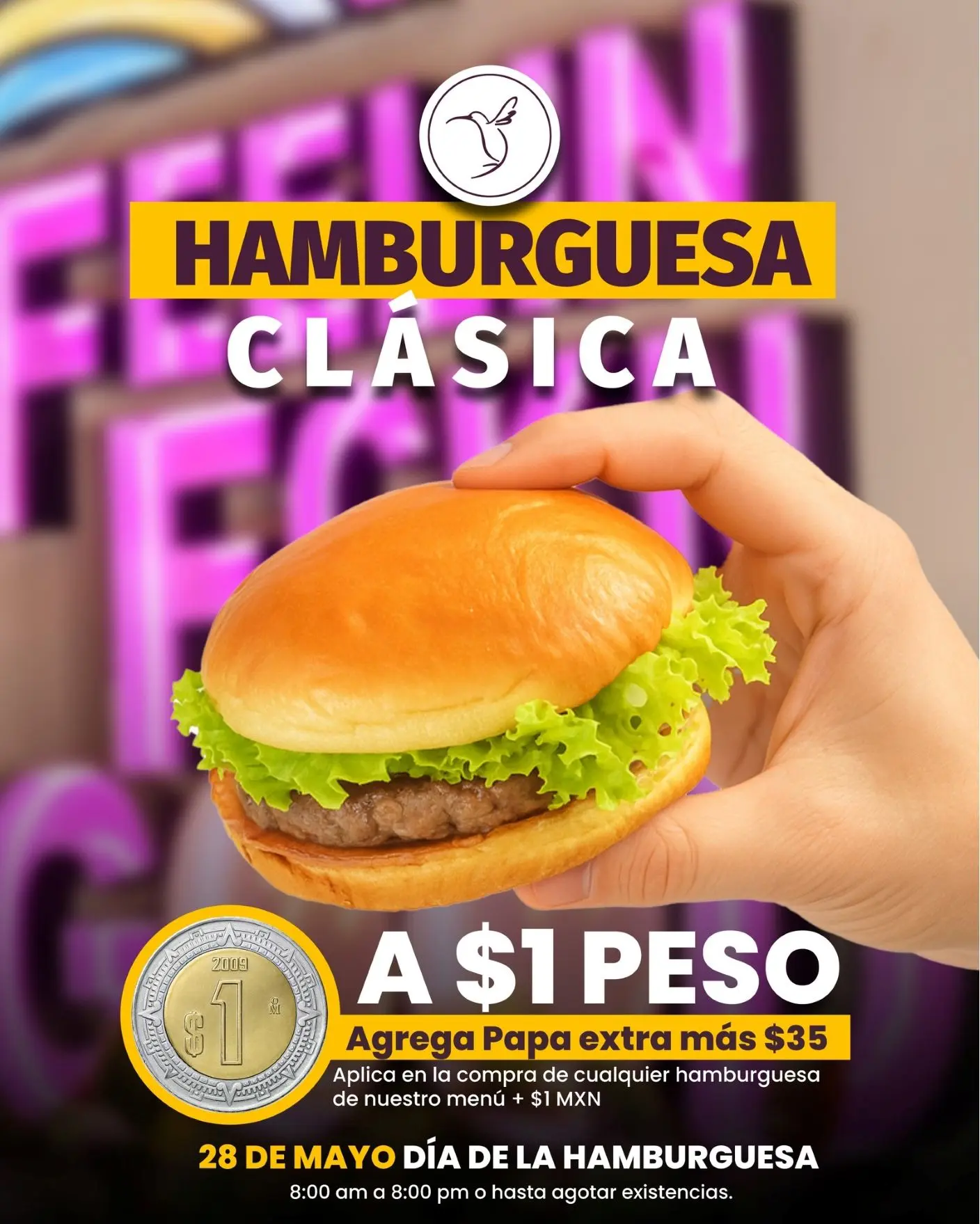 Hamburguesa a 1 peso en Crepas Colibrí, por el Día de la Hamburguesa Hamburguesa a 1 peso en Crepas Colibrí, por el Día de la Hamburguesa. Foto: Cortesía