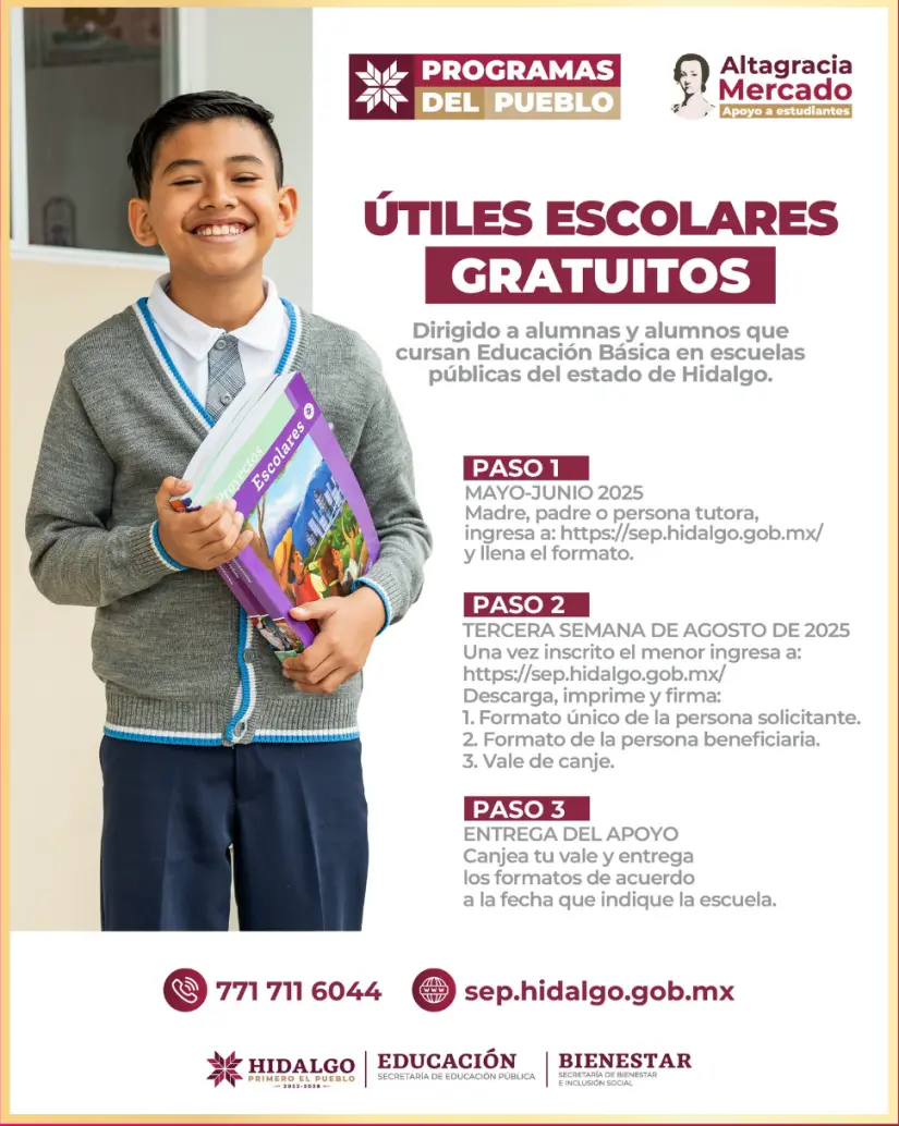 Pasos para inscribirte y recibir útiles escolares gratuitos en Hidalgo. Foto: cortesía Pasos para inscribirte y recibir útiles escolares gratuitos en Hidalgo. Foto: cortesía.