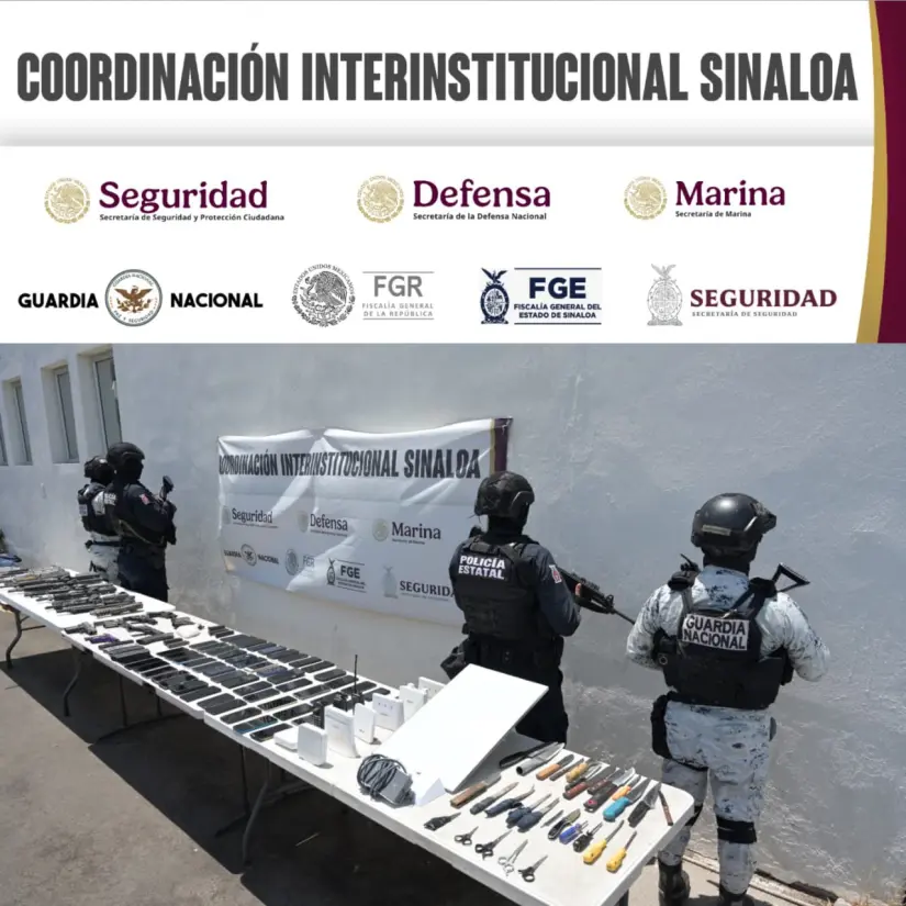Tras un tercer operativo consecutivo, Grupo Interinstitucional asegura armas, droga y equipos de comunicación en penal de Aguaruto El operativo se llevó a cabo el 29 de mayo. Foto: Gob. de Sinaloa
