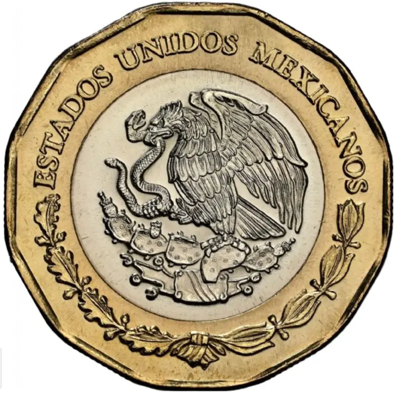 Parte trasera de la moneda de $20 del Bicentenario de la Independencia Nacional. Foto: cortesía Parte trasera de la moneda de $20 del Bicentenario de la Independencia Nacional. Foto: cortesía.