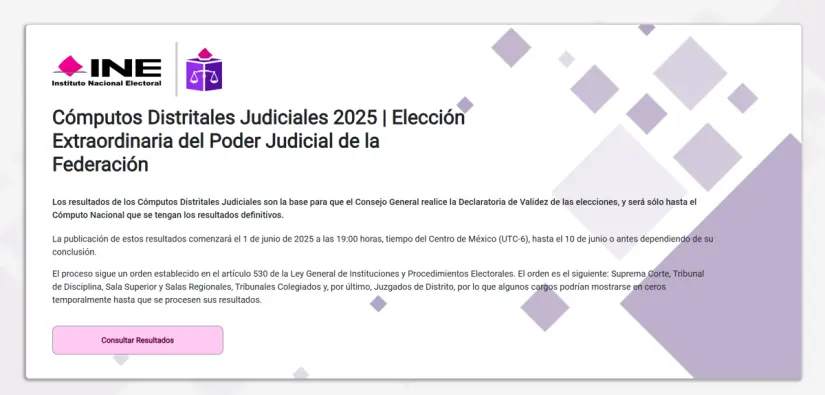 Página del INE para ver los votos al Poder Judicial. Foto: Captura INE Página del INE para ver los votos al Poder Judicial. Foto: Captura INE