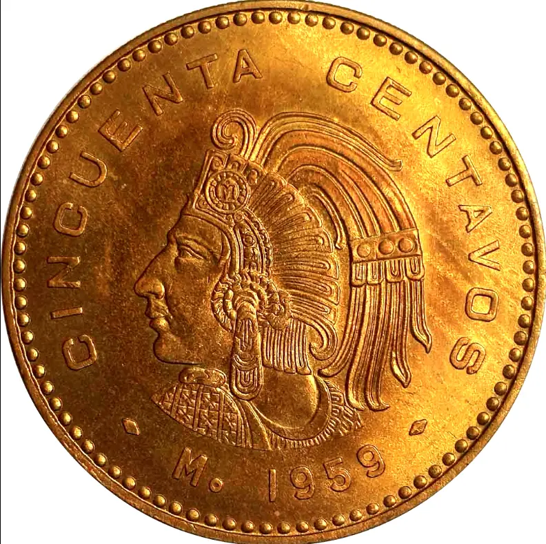 Reverso de la moneda de $50 centavos de Cuauhtémoc. Foto: cortesía Reverso de la moneda de $50 centavos de Cuauhtémoc. Foto: cortesía.