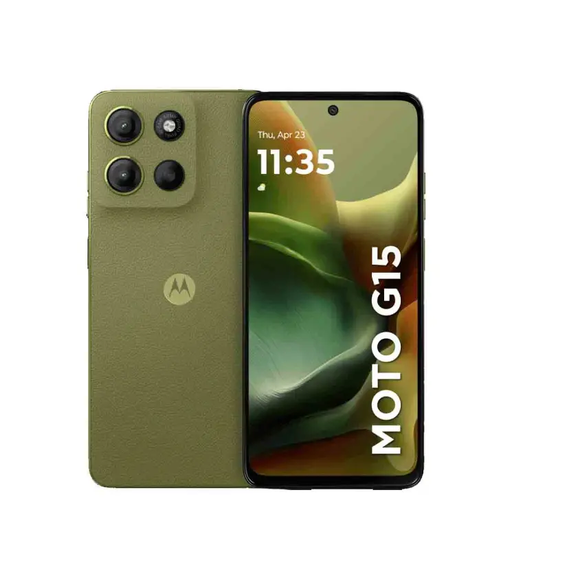 Motorola Moto G15 viene con diseño de cuero vegano. Foto: Cortesía Motorola Moto G15 viene con diseño de cuero vegano. Foto: Cortesía
