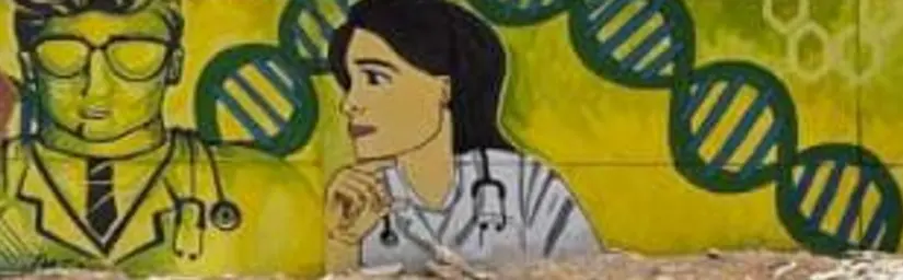 Los profesionales de la salud están plasmados como parte de la obra manifestando el recibimiento del ADN ancestral.