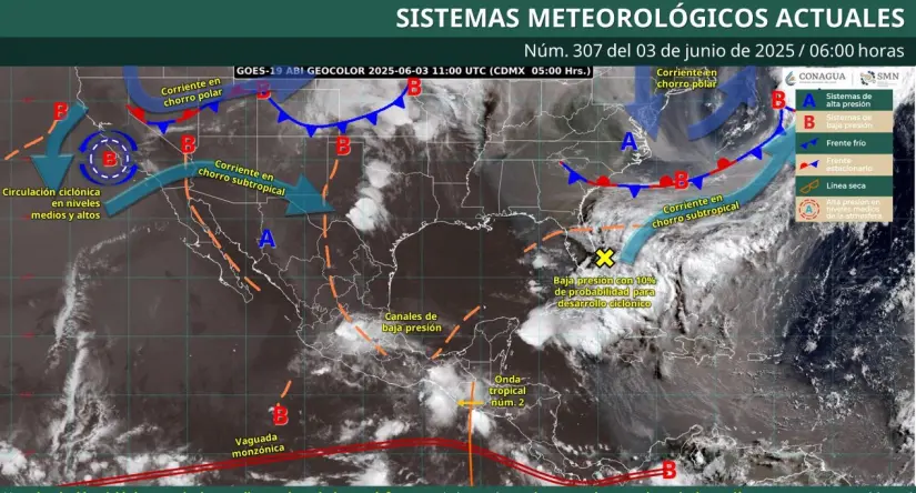 Vigilan zona de baja presión, que podría evolucionar a huracán, que llevaría por nombre Bárbara. Foto: CONAGUA