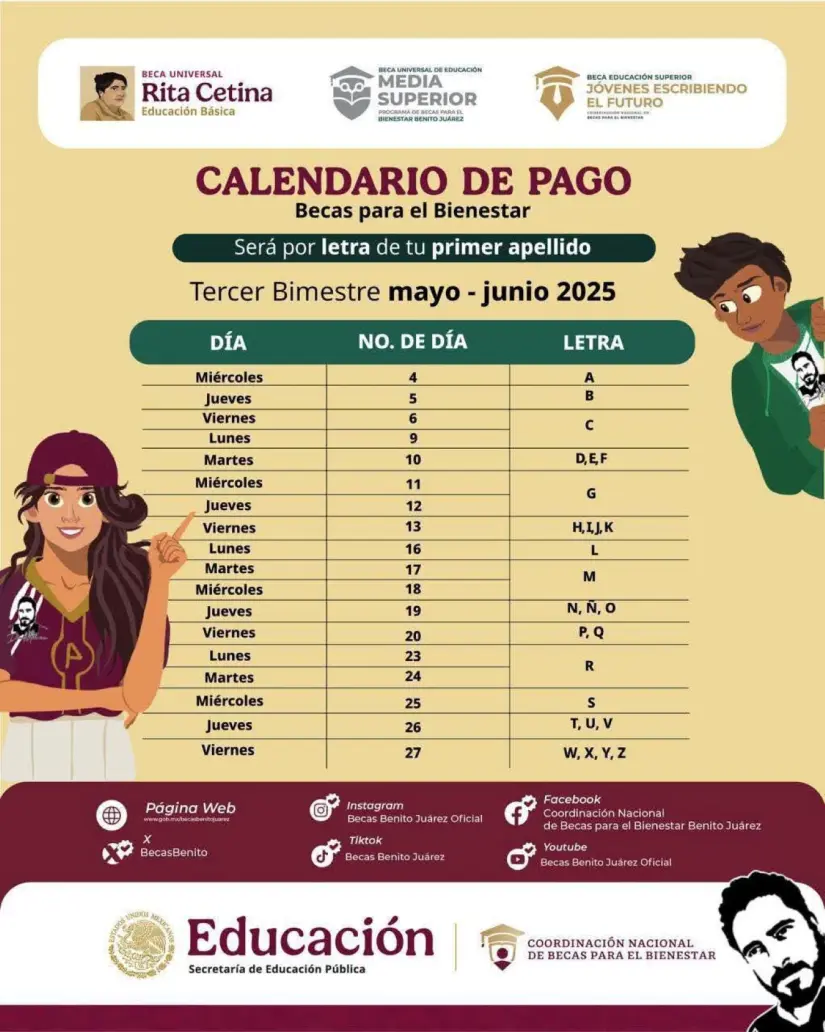 Calendario de pago de junio de la Beca Benito Juárez de preparatoria. Foto: Cortesía Calendario de pago de junio de la Beca Benito Juárez de preparatoria. Foto: Cortesía