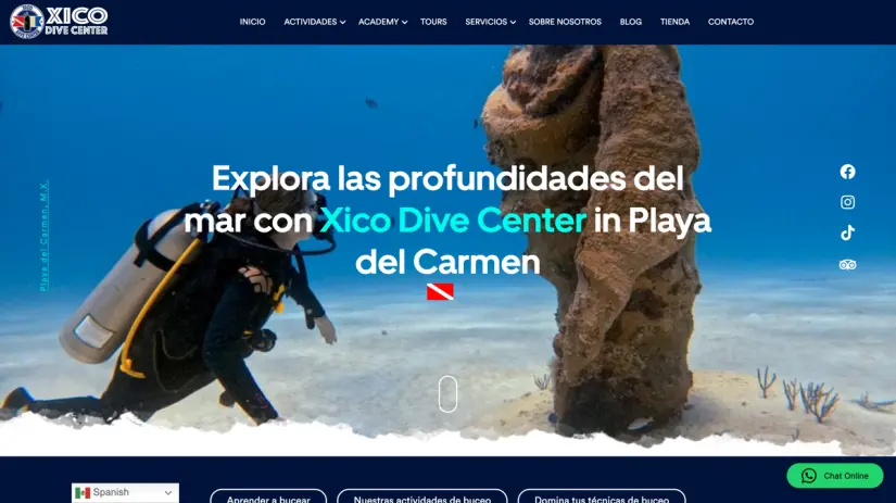 Página de Xico Dive Center. Foto: captura de pantalla.
