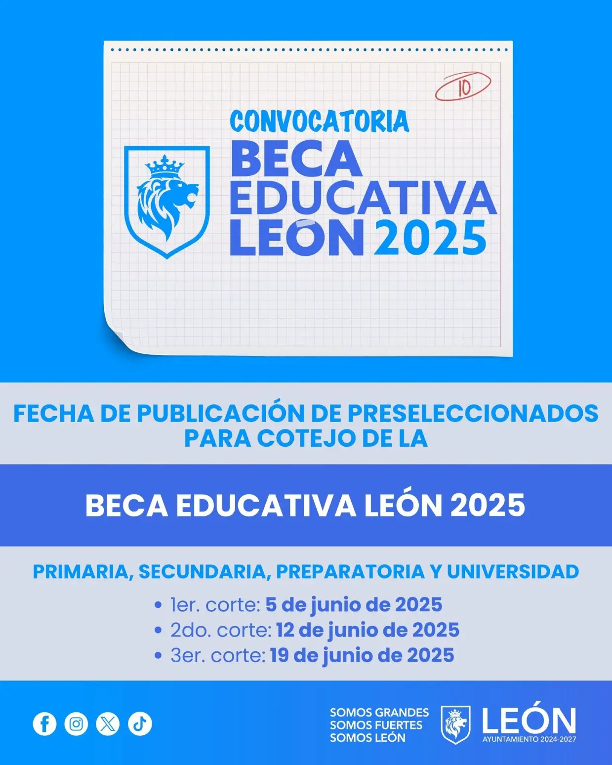 Rondas de publicación de resultados de la Beca Educativa León 2025. Foto: Cortesía