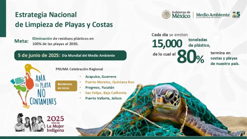 Claudia Sheinbaum inicia Estrategia Nacional de Limpieza de Playas en el Día del Medio Ambiente 2025 Mediante esta estrategia se busca mantener limpias las playas de México. Imagen: Presidencia
