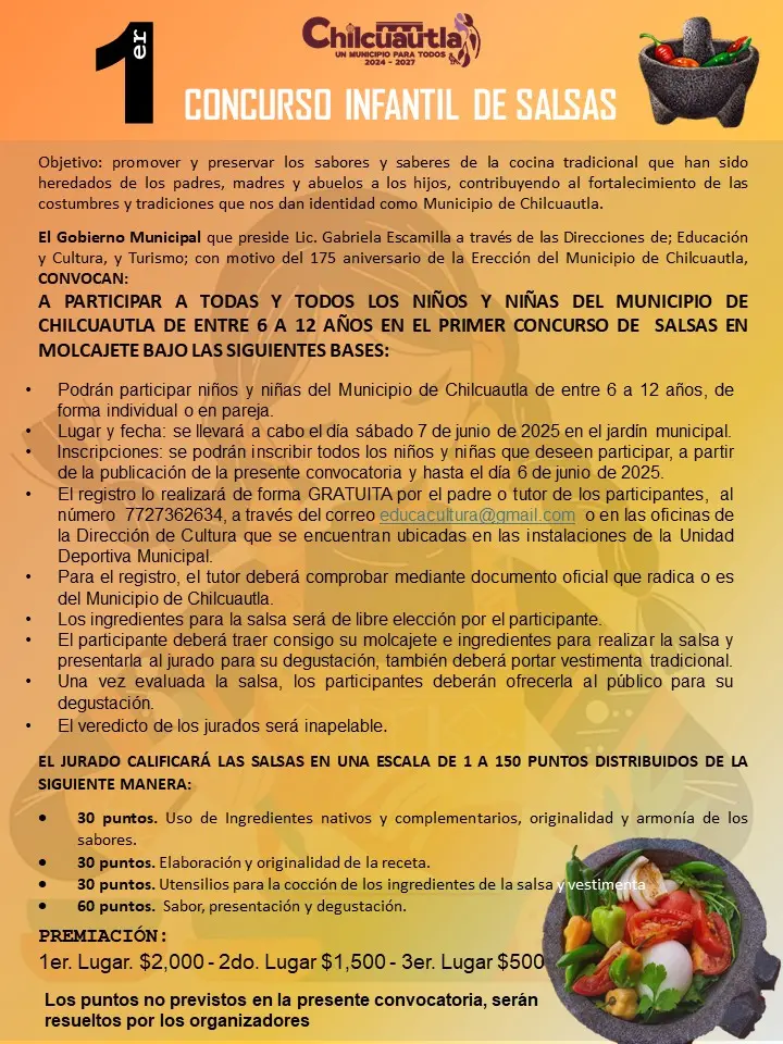 imagen recuadro Concurso Infantil de Salsas Foto: Municipio de Chilcuautla (Facebook)