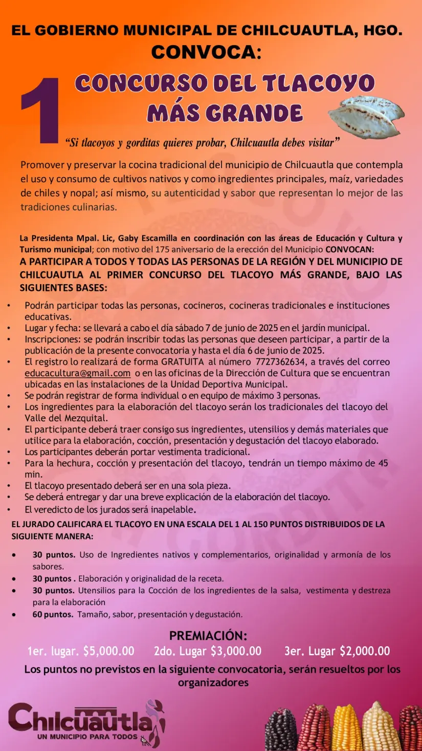 imagen recuadro Convocatoria Tlacoyo Gigante Foto: Municipio de Chilcuautla