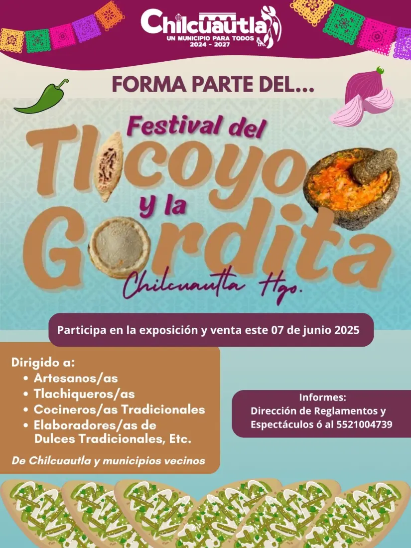 imagen recuadro Primer Festival del Tlacoyo y Gordita 2025 en el Chilcuautla en Hidalgo Foto: Municipio de Chilcuautla (Facebook)