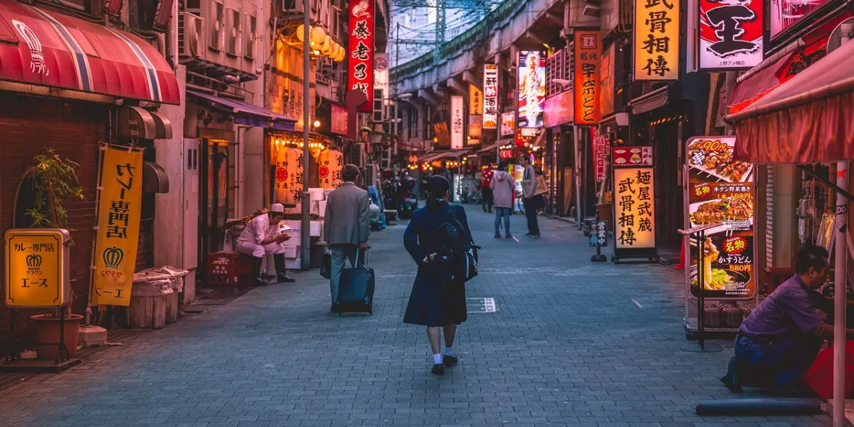 Mujer recorriendo las calles de Japón. Foto. Pixabay.