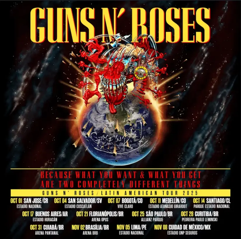 Guns N’ Roses regresa a México en 2025, Fechas y preventa Lista de presentaciones. Foto: Póster oficial