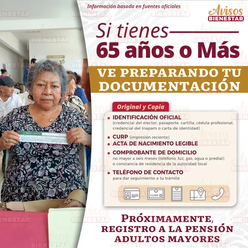 Documentos para registrarse a la Pensión Bienestar. Foto: Facebook Avisos Bienestar