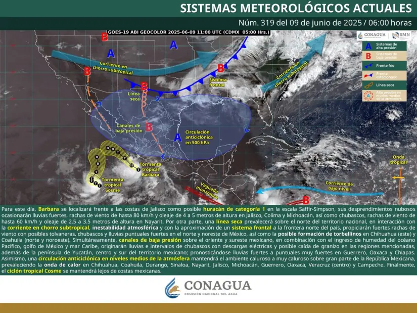 Esta en formación que la tormenta tropical Bárbara sea un Huracán categoría 1 FOTO: COANAGUA