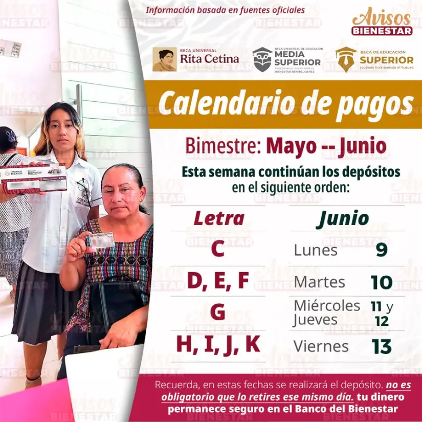 Calendario de pagos de la Beca Benito Juárez. Foto: Gobierno de México Calendario de pagos de la Beca Benito Juárez. Foto: Gobierno de México