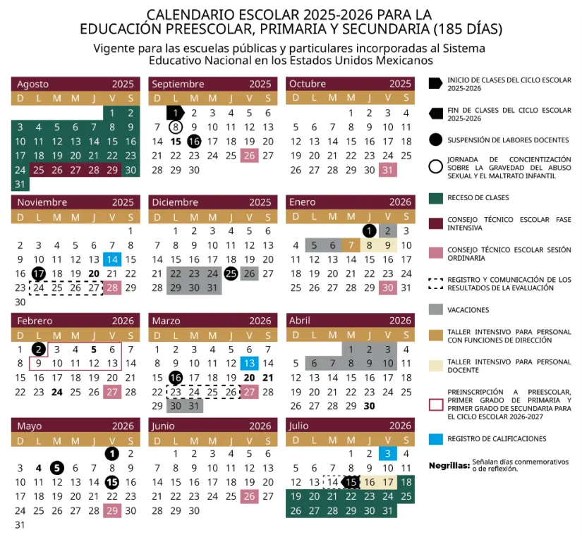Este será el calendario del ciclo escolar 2025-2026. Foto: Cortesía. Este será el calendario del ciclo escolar 2025-2026. Foto: Cortesía.