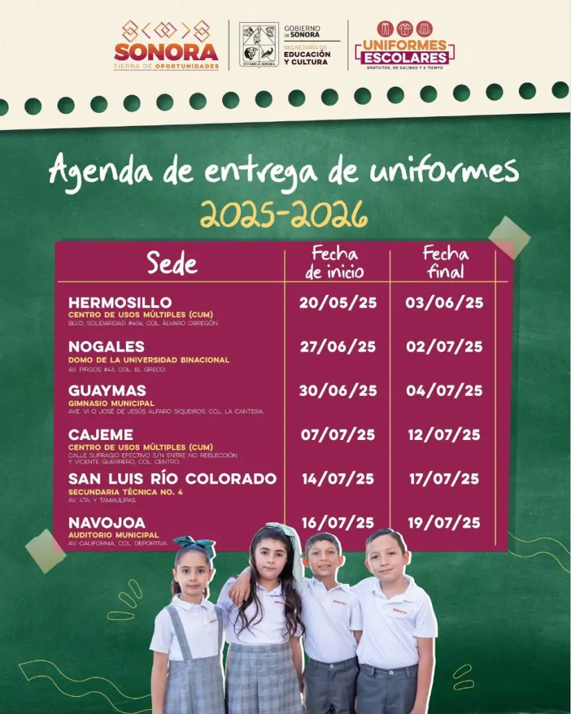 Fechas de entrega de uniformes en Sonora. Foto: cortesía Fechas de entrega de uniformes en Sonora. Foto: cortesía.