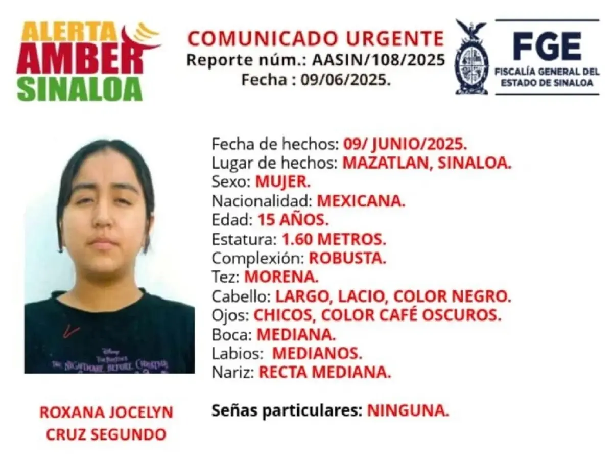 Roxana Jocelyn fue vista por última vez en la colonia Independencia en Mazatlán, el pasado 9 de junio. Foto: Cortesía.