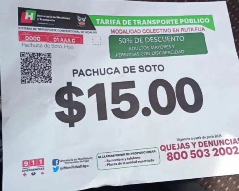 ¿Nuevas tarifas de transporte público en Hidalgo 2025? Así quedarían con el aumento La Semot aclaró que es falsa la hoja con la nueva tarifa que lucen algunas unidades. Foto: Pachuca VIVE