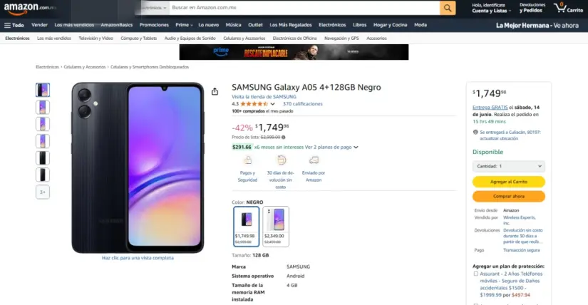 Los mejores celulares por menos de 2 mil pesos El Samsung Galaxy 05 es una excelente opción por menos de 1 mil 800 pesos. Imagen: Amazon
