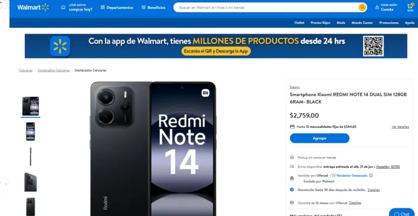 El Xiaomi Redmi Note 14 alcanza su precio más bajo El Redmi Note 14 se encuentra a precio irresistible en Walmart. Imagen: walmart.com.mx